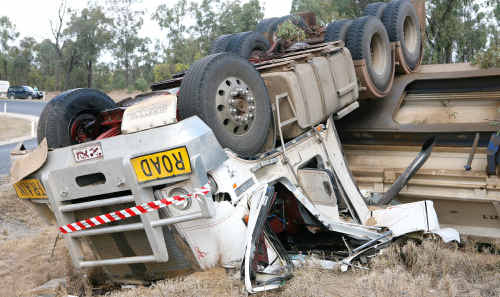A road train crashed along Rubyvale-Capella Rd on Saturday. A road train crashed along Rubyvale-Capella Rd on Saturday.